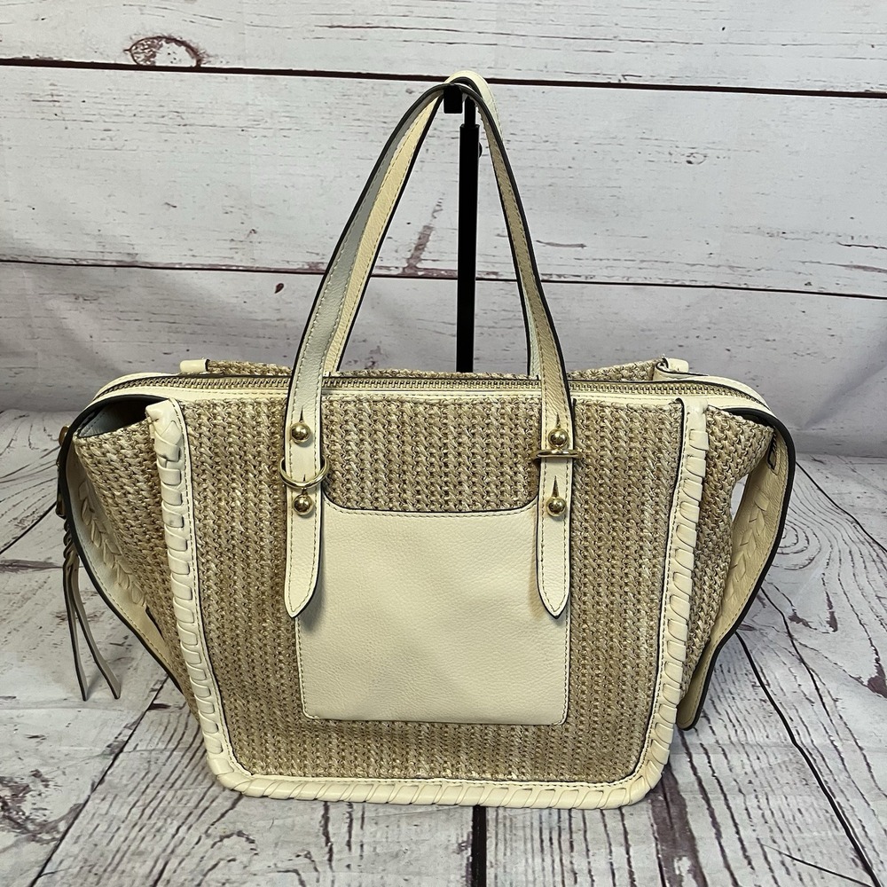 Aimee Kestenberg‎ Casablanca Woven Raffia Tote Ivory Leather Trim Structured